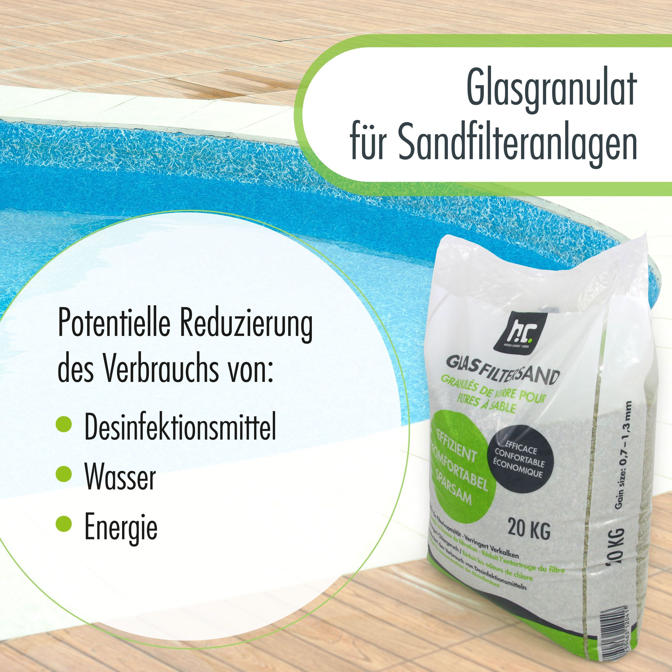 20 kg Spezial Glasgranulat für Sandfilteranlagen 0,7 - 1,3 mm Körnung