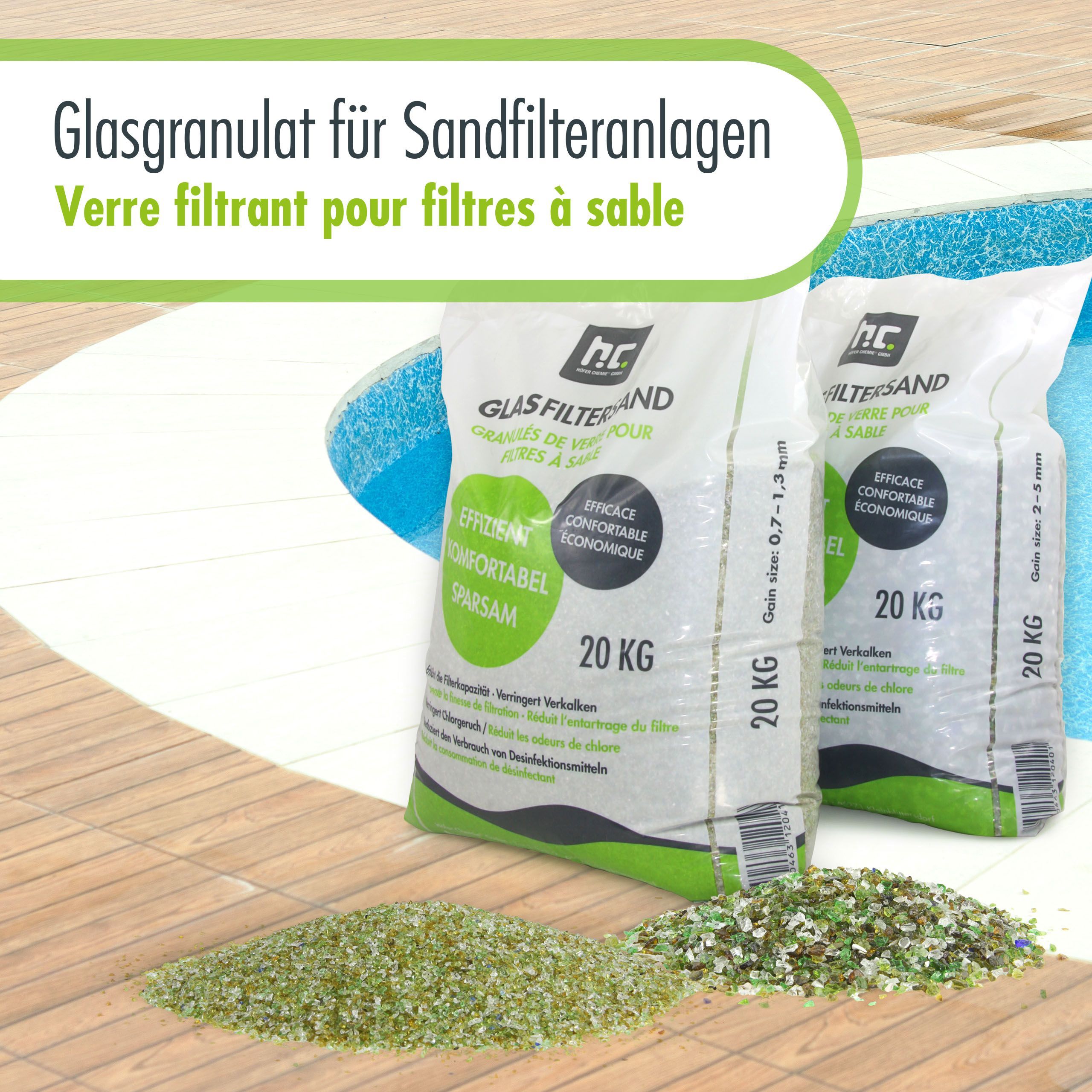 20 kg Spezial Glasgranulat für Sandfilteranlagen 2-5 mm Körnung