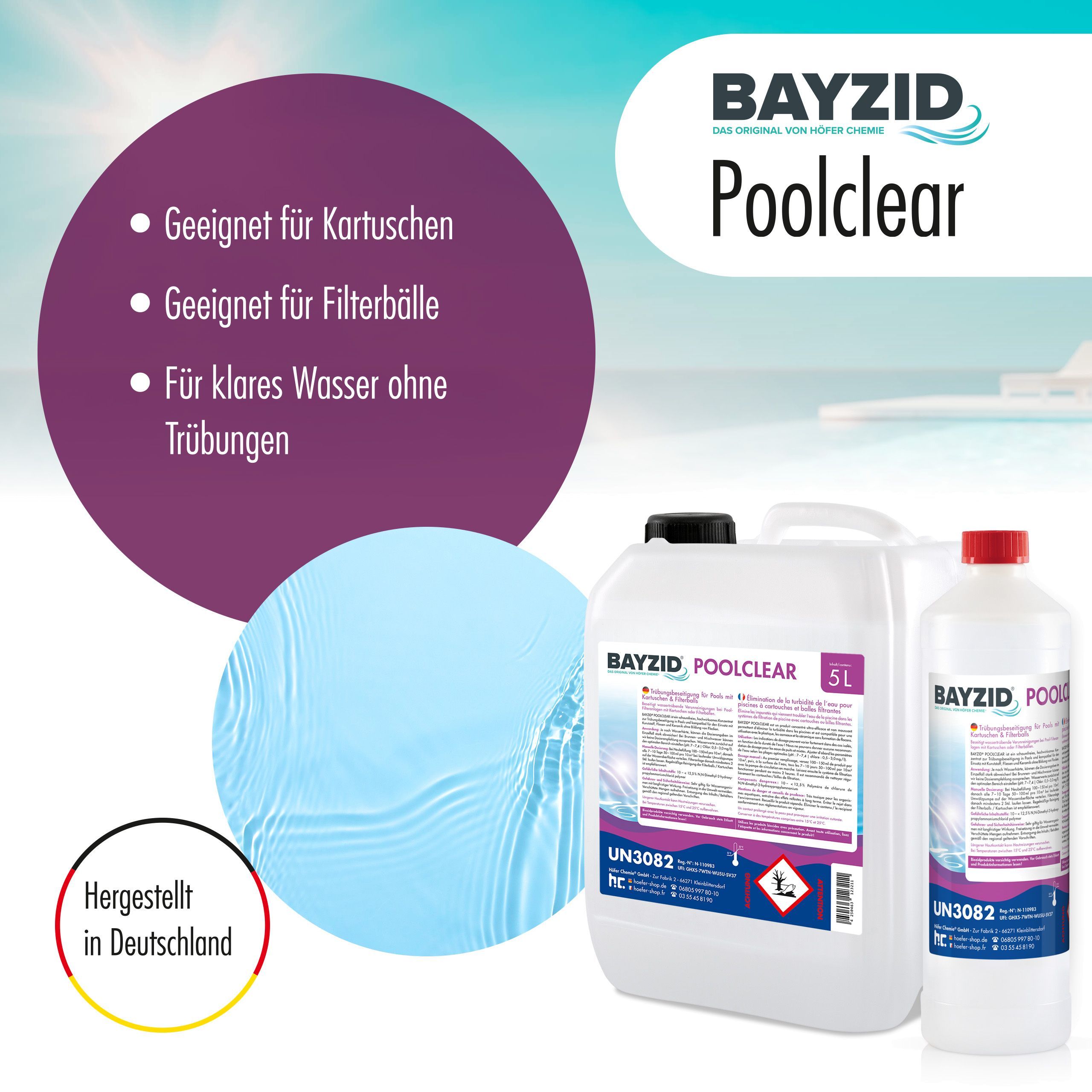 5 L BAYZID® Poolclear - Trübungsbeseitigung für Pool-Filter mit Kartuschen & Filterballs