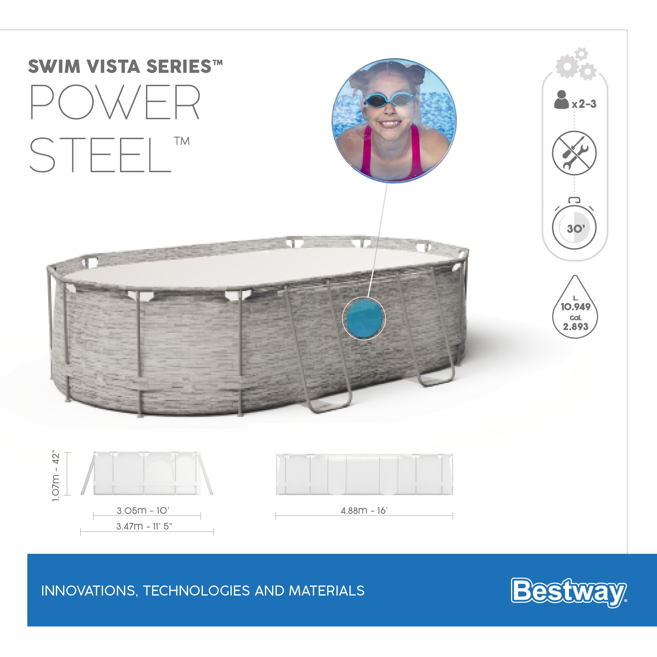 Power Steel™ Swim Vista Series™ Frame Pool Set 488 x 305 x 107 cm