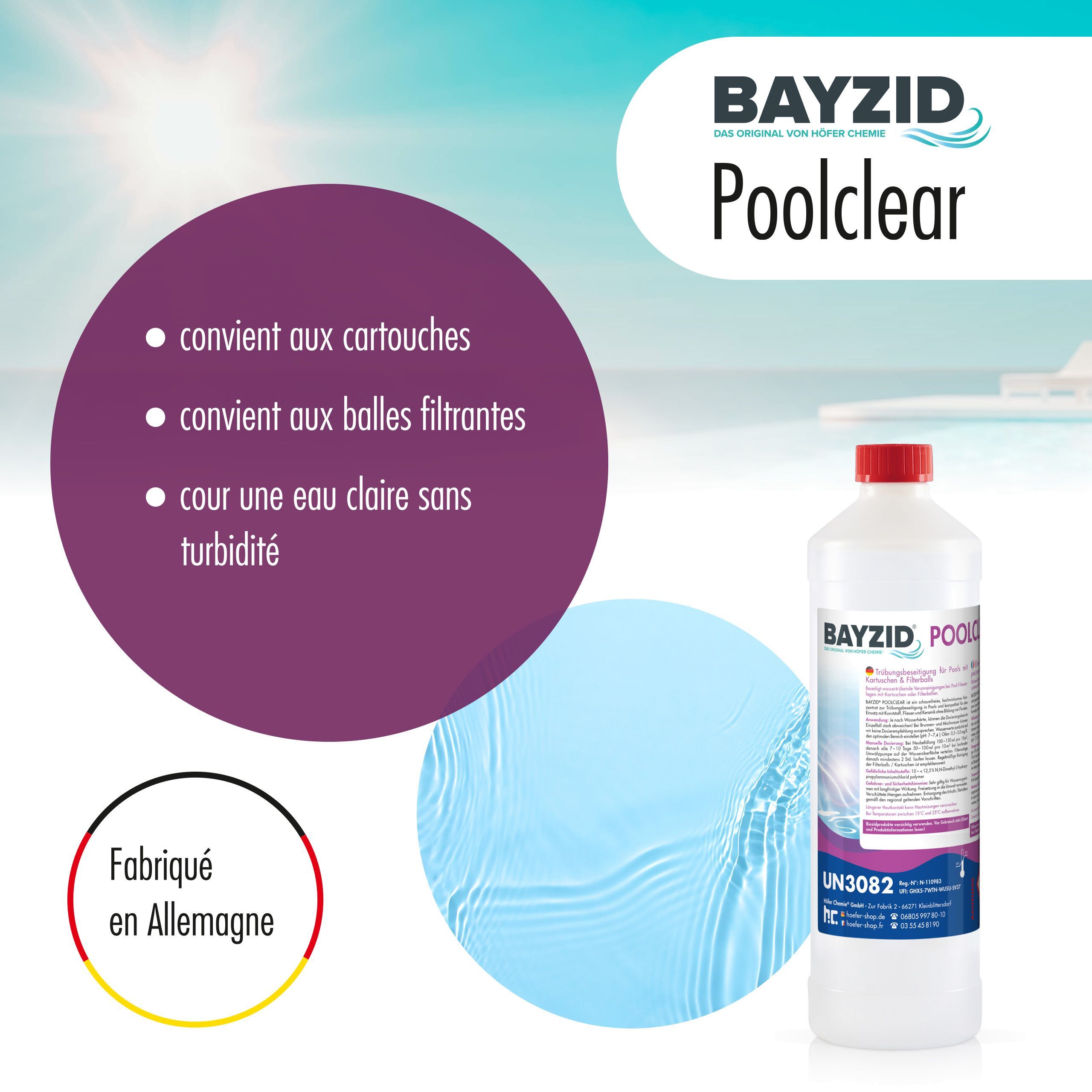 1 L BAYZID® Poolclear - Trübungsbeseitigung für Pool-Filter mit Kartuschen & Filterballs