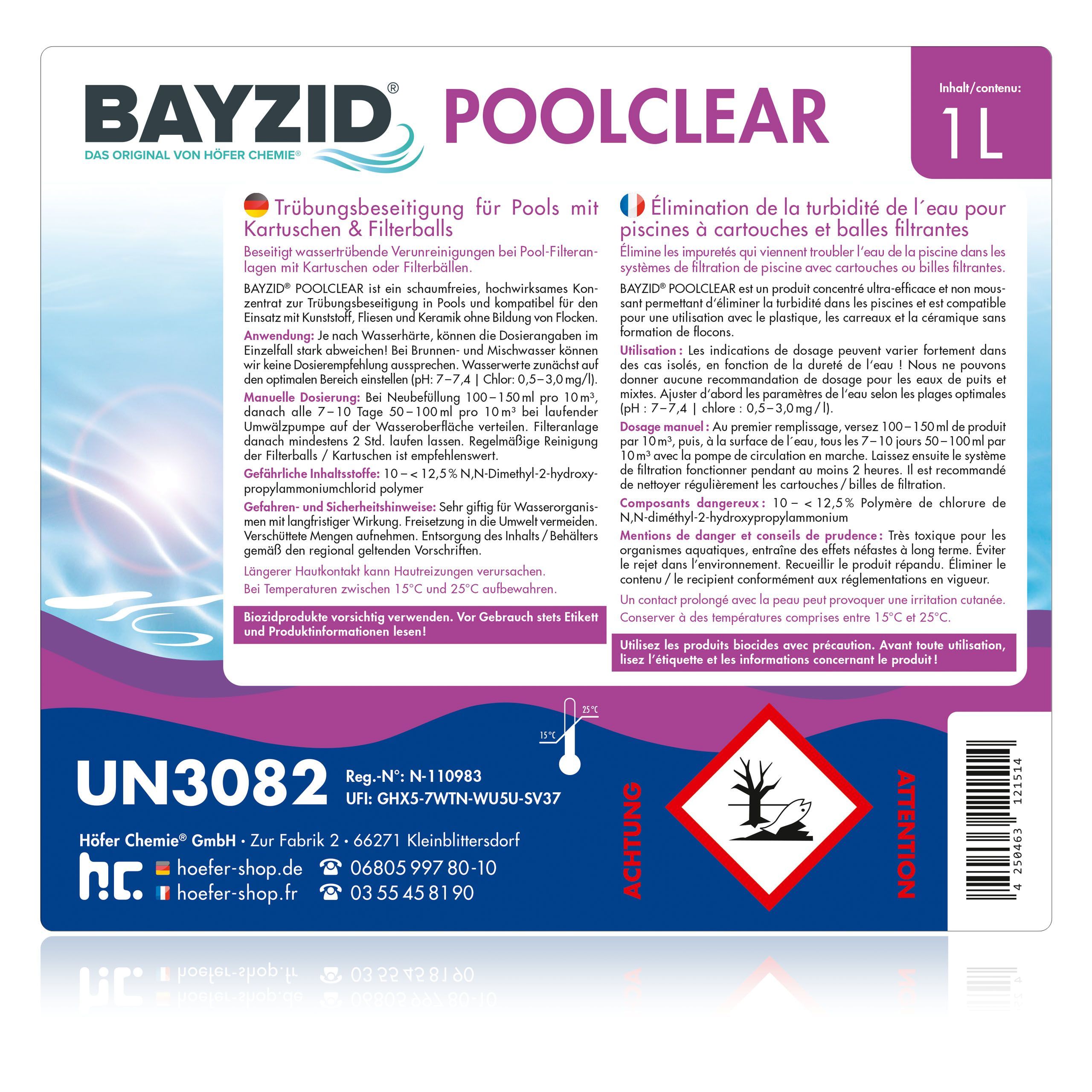 1 L BAYZID® Poolclear - Trübungsbeseitigung für Pool-Filter mit Kartuschen & Filterballs