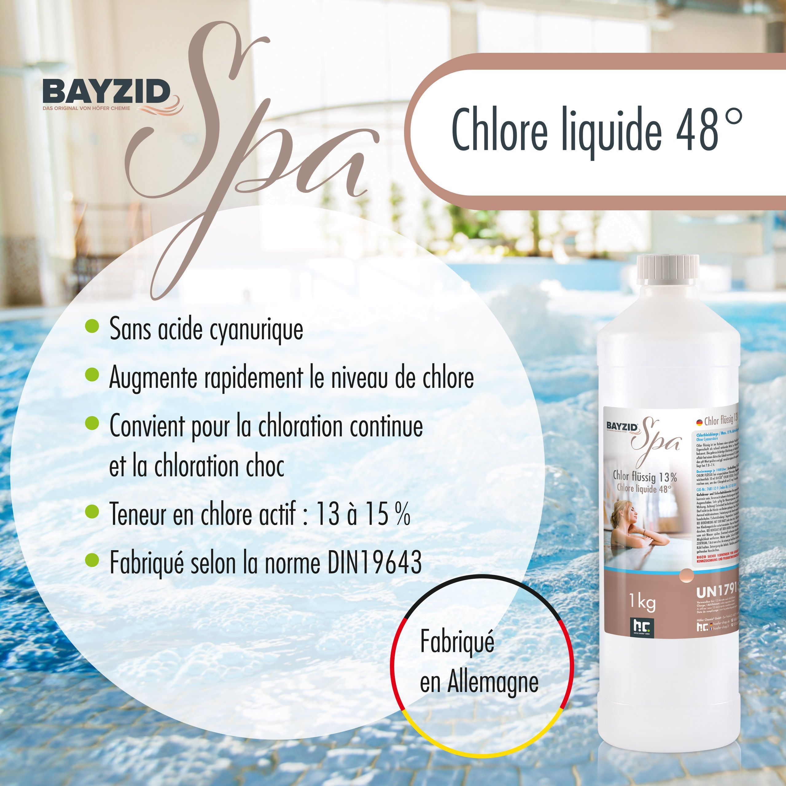 1 kg BAYZID® SPA Chlor flüssig für Whirlpools & Planschbecken