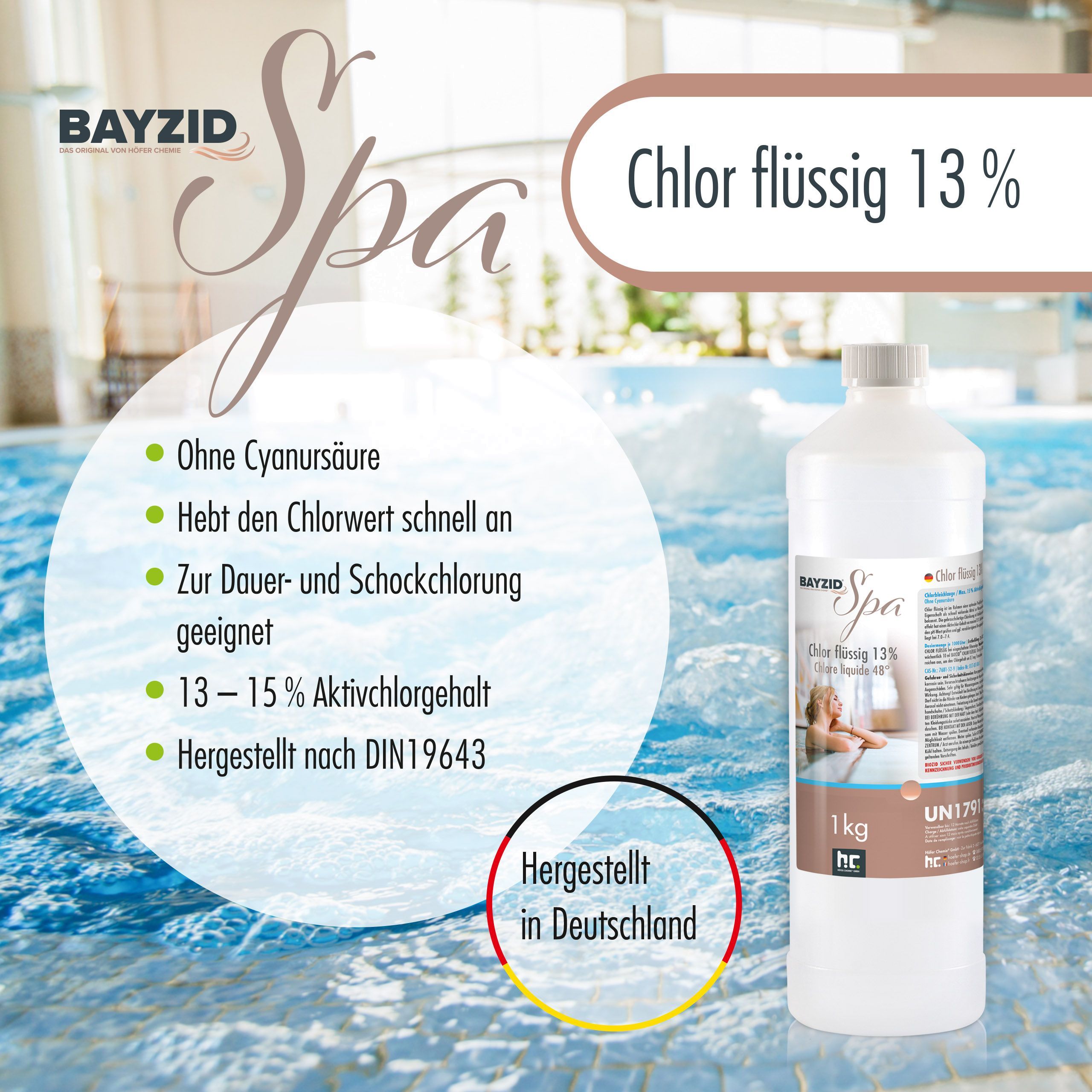 1 kg BAYZID® SPA Chlor flüssig für Whirlpools & Planschbecken