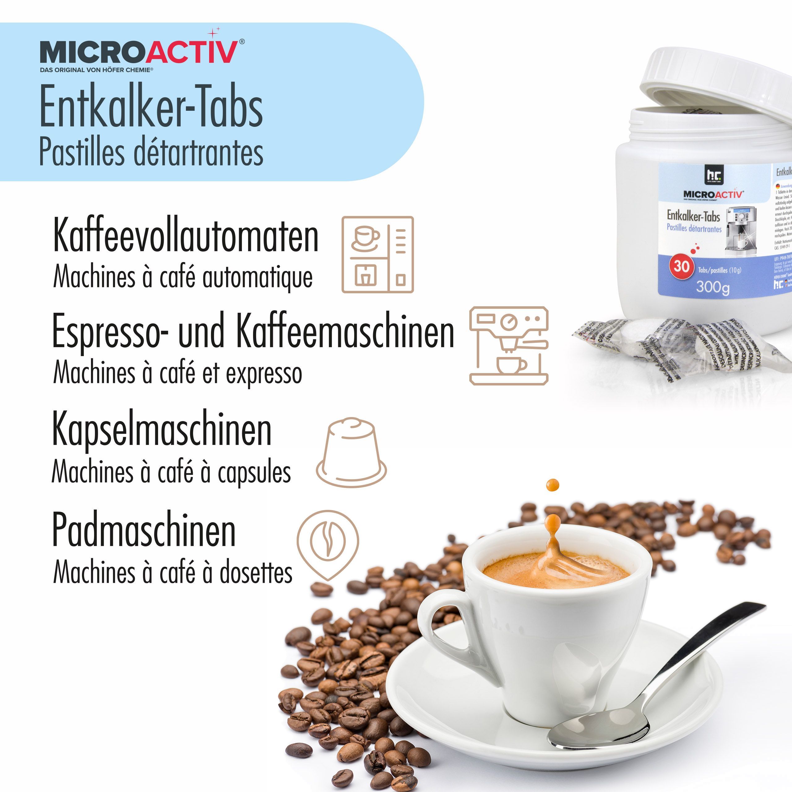 300 g Microactiv® Entkalker Tabs für Kaffeemaschinen & Haushaltsgeräte